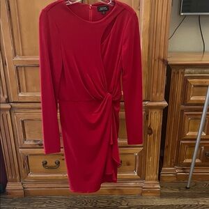 Tahari Asymmetrical Red Dress with Knot Detail